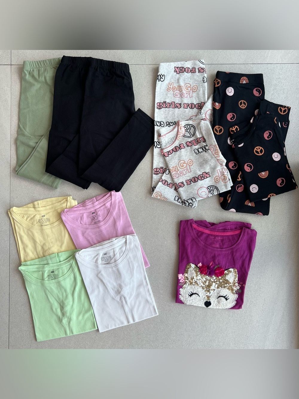 Girl clothes bundle: t-shirts, leggings, pajamas